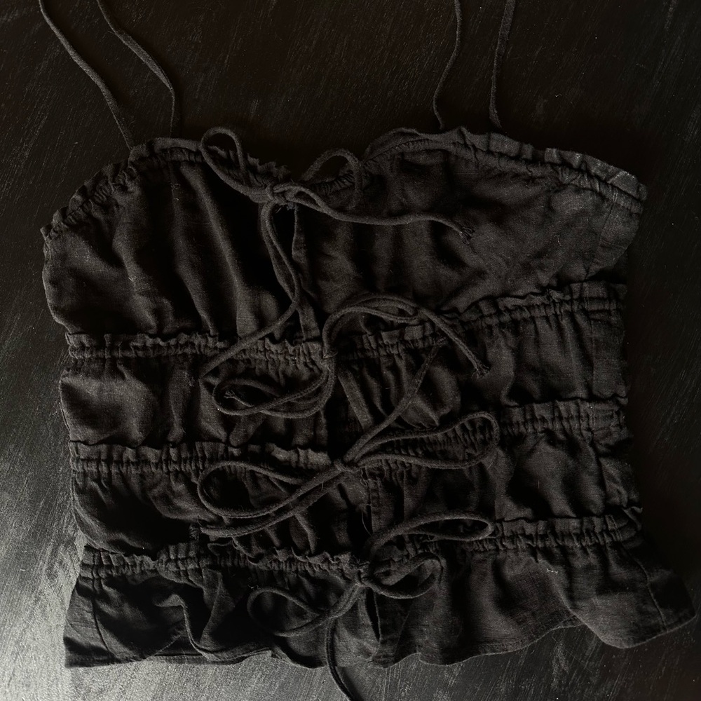 Black Ruffled Crop Top